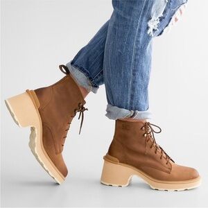 Sorel Women's Hi-Line Heel Lace Boots leather color Umber/Ceramic size 9.5